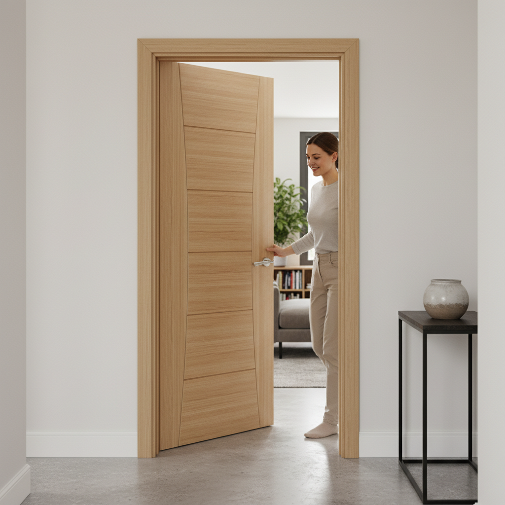 Premium Fully Finished Internal Oak Door with Contrasting Veneers and Solid Core Construction