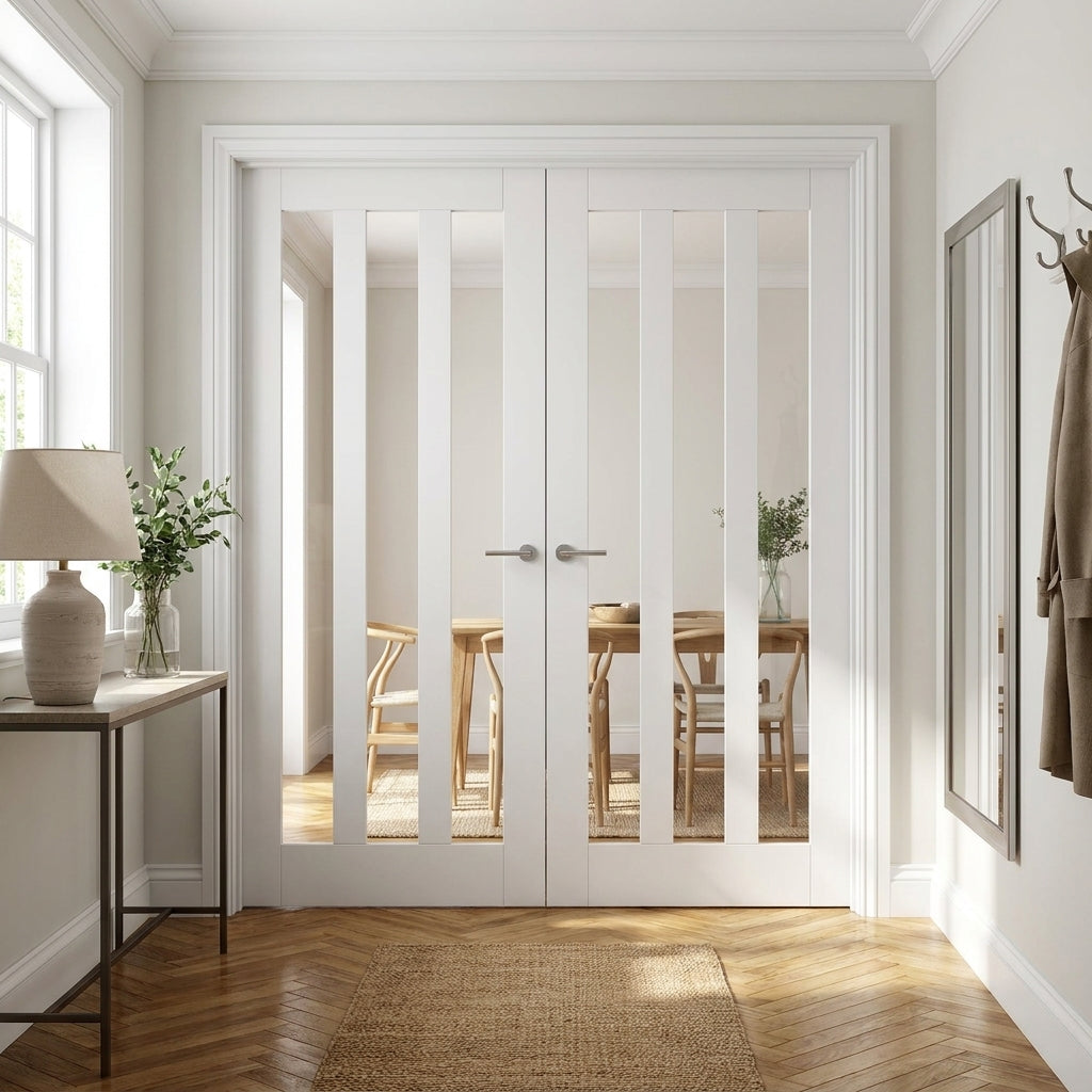 Internal French Door with 3 Light Obscure Glass, White Primed, Solid Core