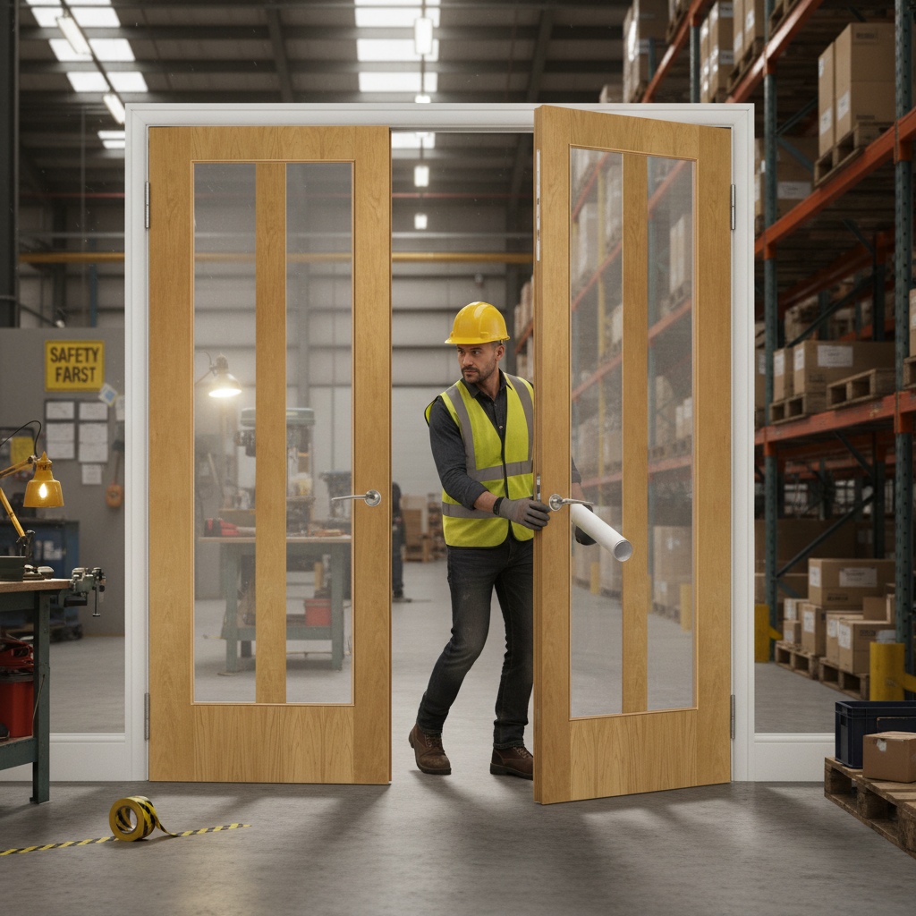 Premium Custom Made Oak Internal FD30 Fire Door Pair with Clear Glazing Options - High-Quality Professional Grade for Industrial and Commercial App...