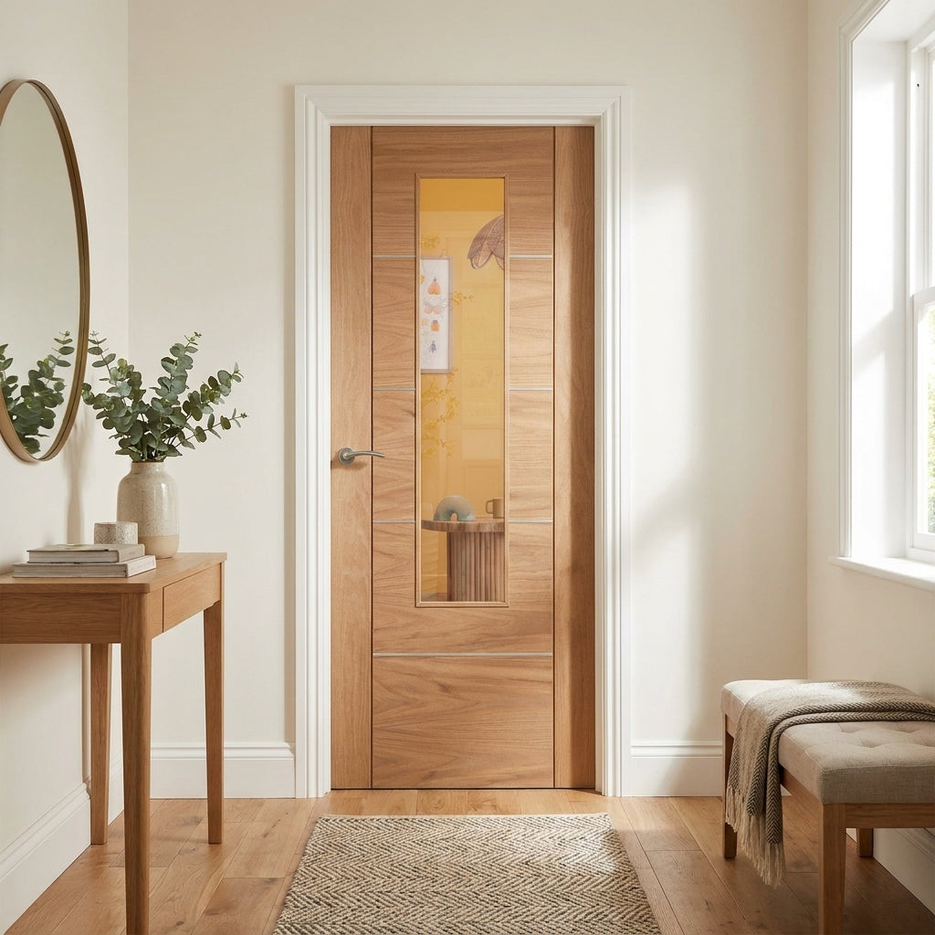Internal Oak Door, Fully Finished, Venice Design, 1 Light Clear Glass