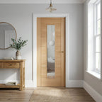 FD30 Fire Door, Internal Oak, Fully Finished, 1 Light Clear Glass, Solid Core