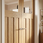 Internal Oak French Door Unfinished 1930's DX 3 Panel 1 Light Glazed - detail view