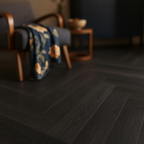 Herringbone Rigid Core LVT Flooring in Carbon Oak, 5.5mm Thickness - detail view