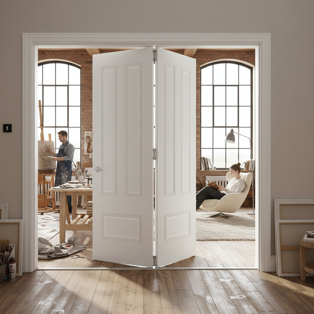 Premium Bi-Folding White Room Divider with Top Hung System for Seamless Space Management