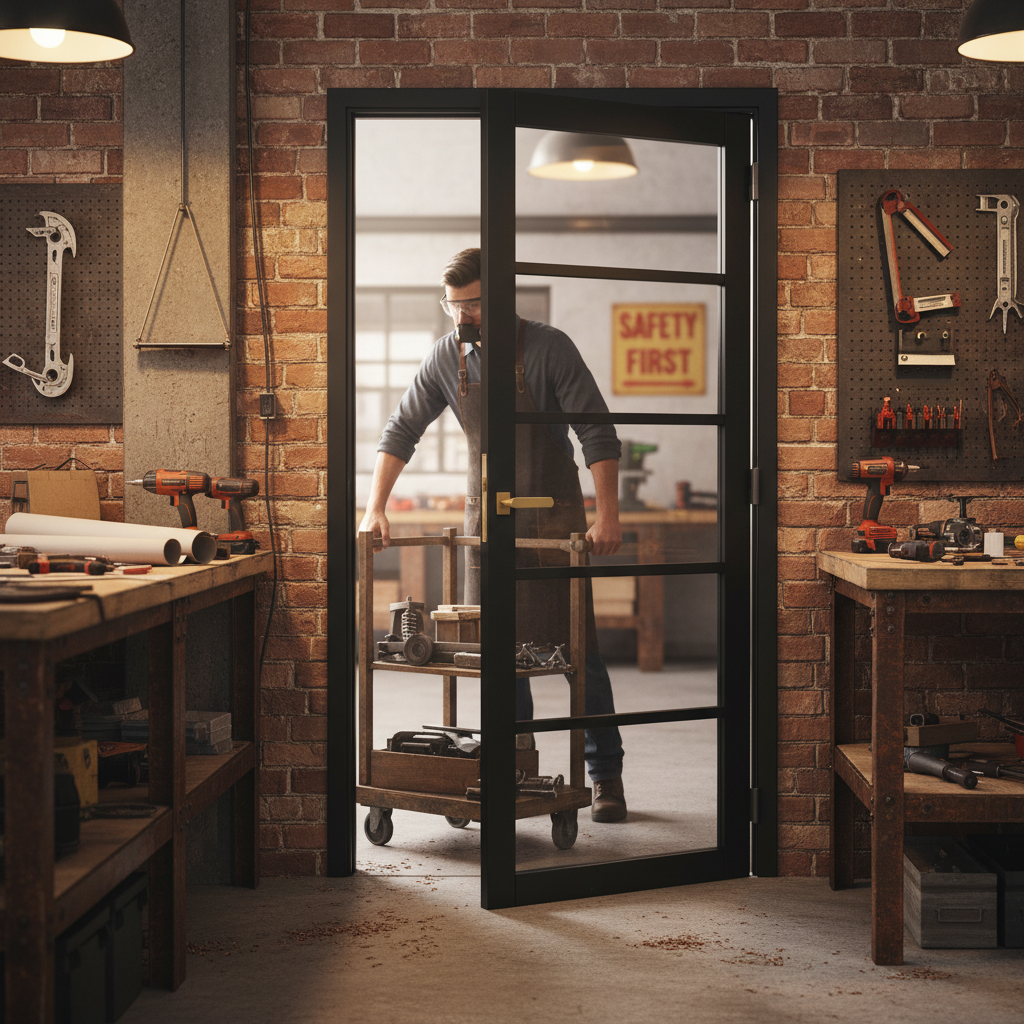 Premium 5L Industrial Style Door with Tinted Glass - Solid Core, Prefinished Black, Ready for Installation