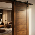 Internal Walnut Sliding Door Fully Finished Solid Core with Black Top Mount - detail view