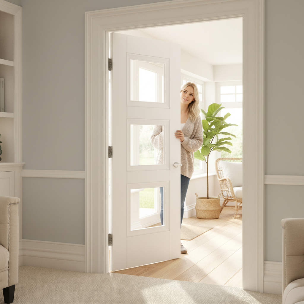 Premium Internal White Primed 3L Clear Glazed Door with Detailed Bolection Mouldings and Engineered Construction