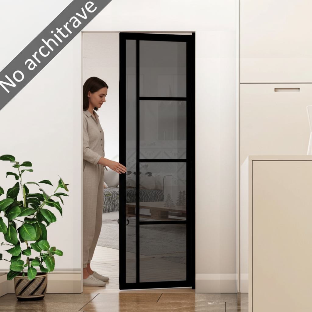 Premium Tinted Glazed Flush Pocket Door Set with No Bottom Track and Innovative Edge Profile for Space-Saving Interior Design
