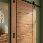 Oak Internal Sliding Door Unfinished 5 Panel Parma Design - Black Face Mounted - detail view