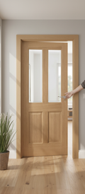 Premium Clear Glazed Fully Finished Internal Oak Door with Decorative Safety Glass and Raised Mouldings