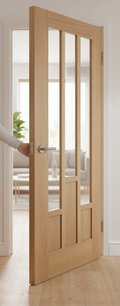 Premium Fully Finished 3L Glazed Internal Door with Clear Glass Panels, Solid Core Construction and Engineered Oak Veneer