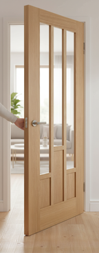 Premium Fully Finished 3L Glazed Internal Door with Clear Glass Panels, Solid Core Construction and Engineered Oak Veneer