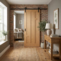 Internal Oak Sliding Door, Fully Finished, Stamford 5 Panel, Black Top Mounted