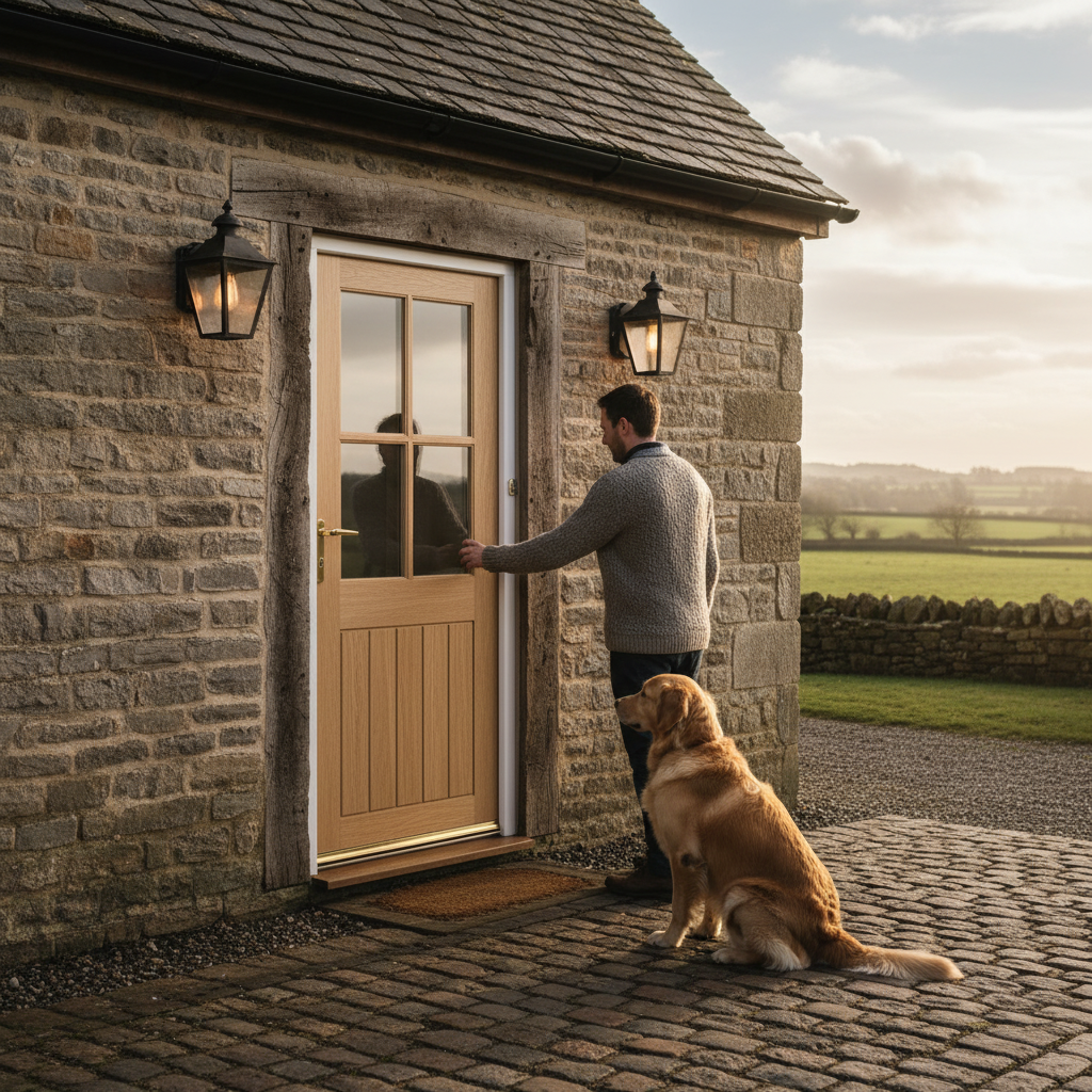 Premium Unfinished Oak External Door with 4 Clear Glazed Panes - Ideal for Custom Painting or Staining