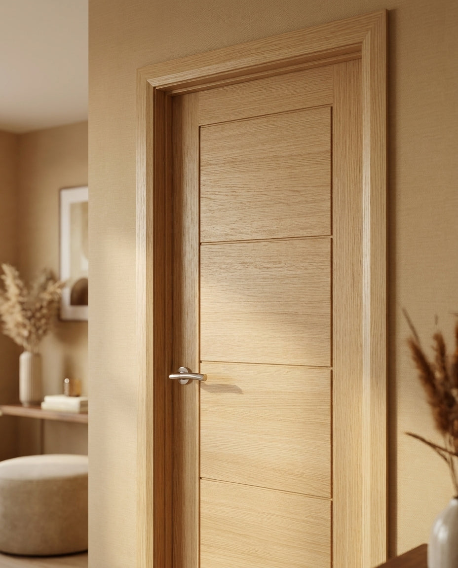 FD30 Rated Internal Fire Door in Blonde Oak with Fully Finished Laminate - detail view