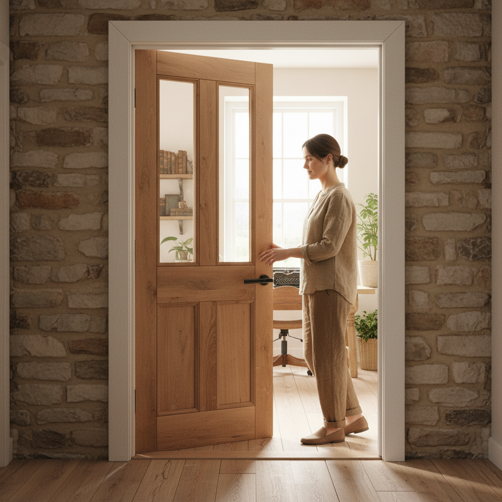 Premium Internal Fully Finished Rustic Oak Victorian Glazed Door with 2 Clear Glass Panes for Elegant Home Renovation - Image 2