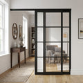 Internal Pocket Door Set, Jet Black, Fully Finished, 4 Light Clear Glass Design