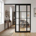 Internal Pocket Door Set, Jet Black, Fully Finished, 4 Light Clear Glass Design