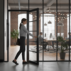 Premium 5L Industrial Style Door with Tinted Glass - Solid Core, Prefinished Black, Ready for Installation