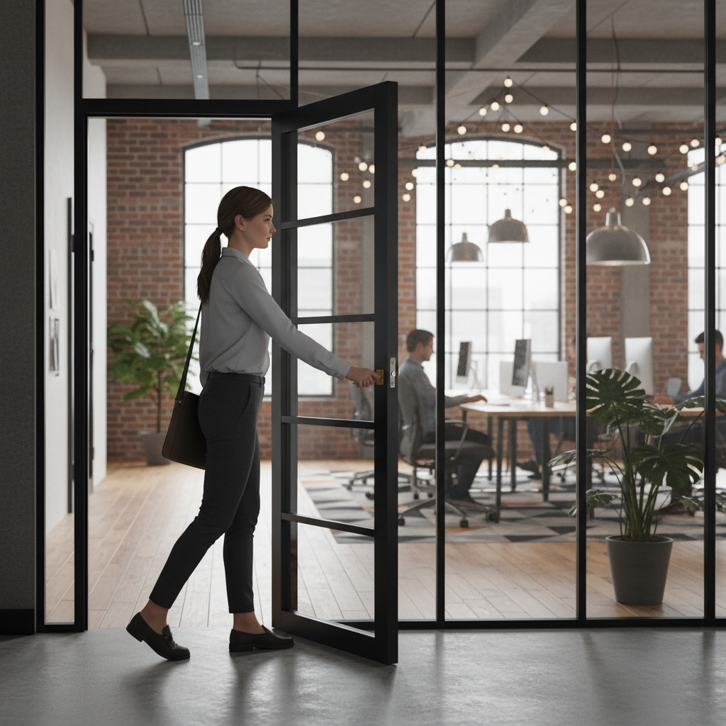 Premium 5L Industrial Style Door with Tinted Glass - Solid Core, Prefinished Black, Ready for Installation