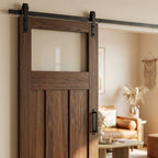 Internal Sliding Door in Walnut with Clear Glass, Fully Finished, Black Top Mounted - detail view