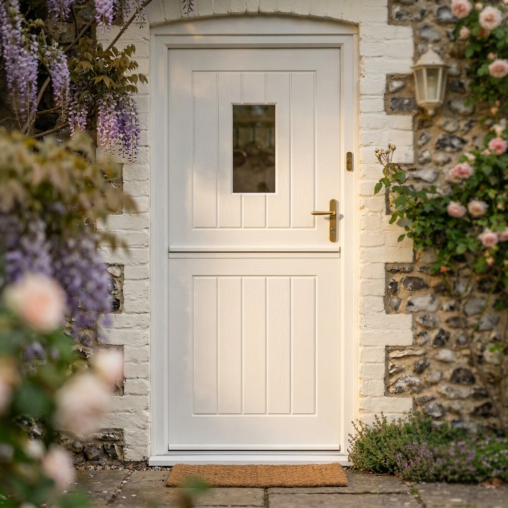 External White Composite Stable Door with 1 Light Clear Glass Glazing - detail view
