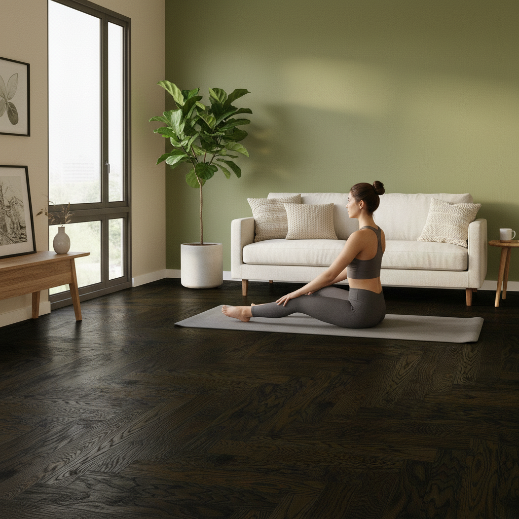 Premium 18mm Brushed and Oiled Solid Real Wood Flooring in Dark Oak Herringbone Style