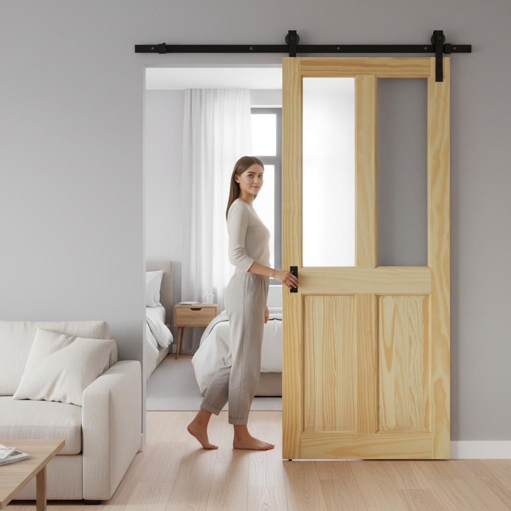 Premium Clear Pine Internal Unfinished 2 Panel Sliding Door with Obscure Glass for Natural Light and Privacy