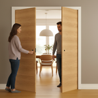 Premium Double Pocket Door Set with Five Horizontal Panels in Crown Cut Real Oak Veneer