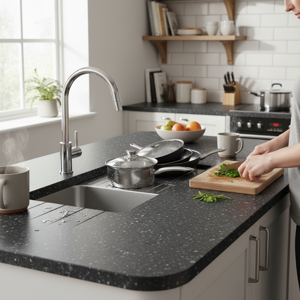Premium Rounded Edge Laminate Worktop 3000mm x 600mm x 38mm - Durable Black Slate Design for Kitchens - Image 2