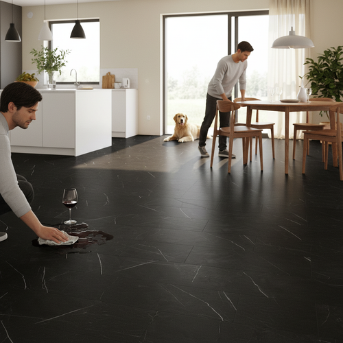 Premium 5mm Embossed Purecoat Rigid Core Vinyl Flooring in Black Marble Finish - High-Performance, Water-Proof, and Comfortable - Image 2
