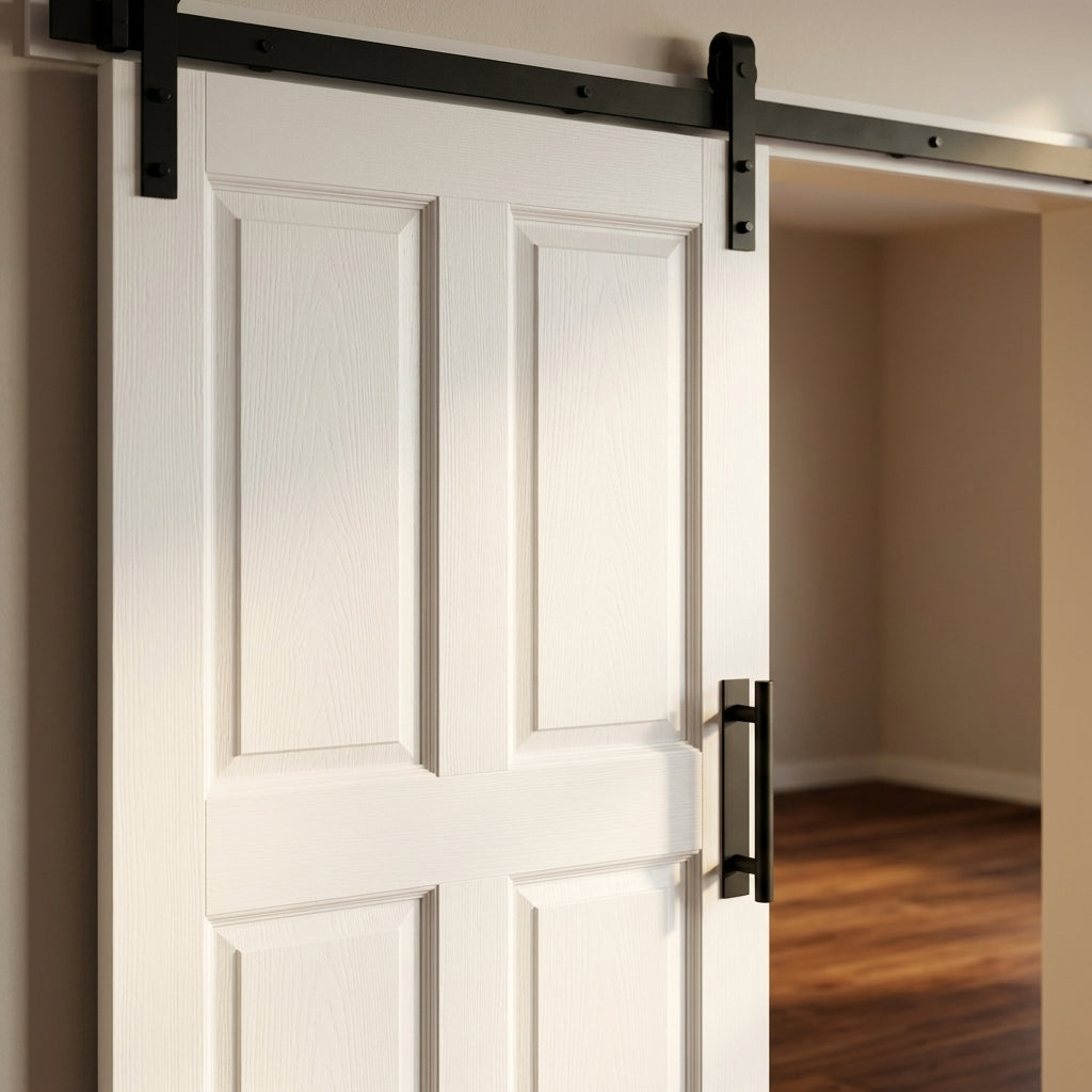 White Internal Sliding Door - Primed Finish, Solid Core, 4 Panel Design - detail view