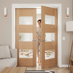 Premium Internal Oak Fully Finished Glazed Pair Door with Three Clear Glass Lights and Seamless Installation Features - Image 2