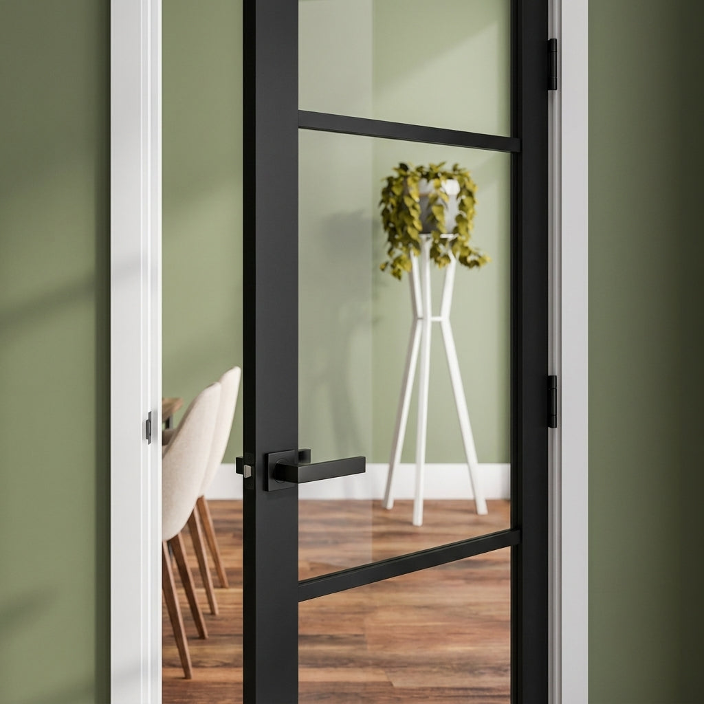 Internal Jet Black Door with Fully Finished Clear Glass 3 Light Sidelight - detail view