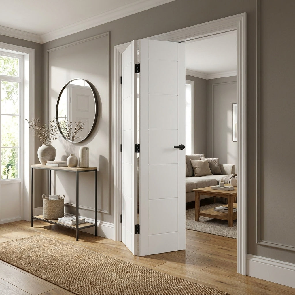 Internal Bi-Fold Door, White Primed, Solid Engineered Timber Core