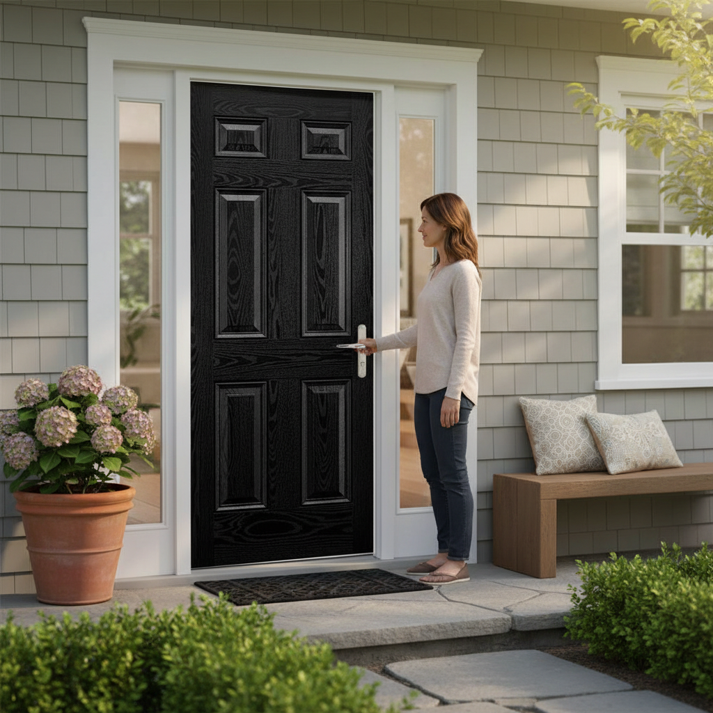 Premium 6 Panel Composite External Door - Black and White GRP with Low Maintenance and Thermal Efficiency Features