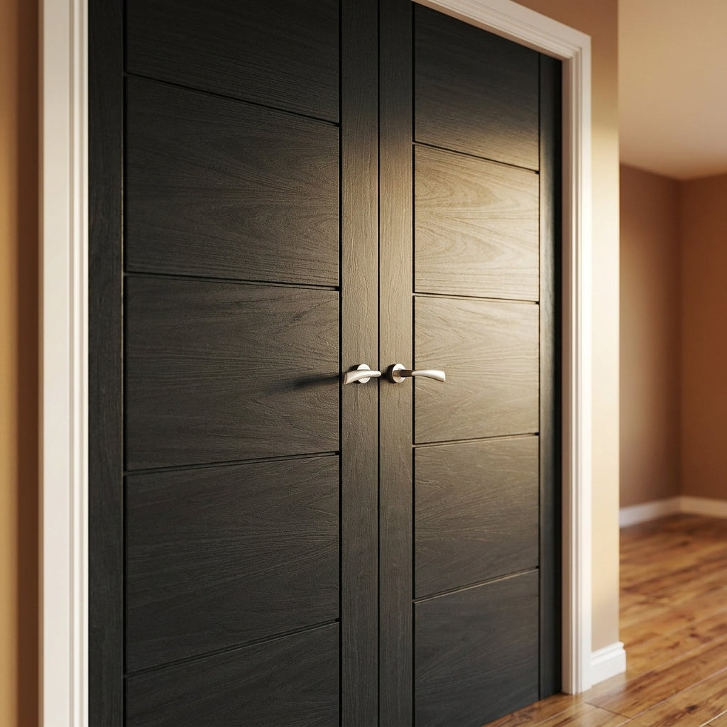 Internal Black Oak Parma Door Pair, Fully Finished, Solid Core - detail view