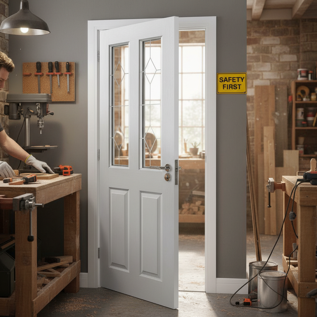 Premium Moulded Flush Internal Door with 2 Etched Glass Panels - Ready Primed for Easy Decoration