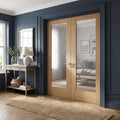 Internal Oak French Door with 1 Light Obscure Glass, Unfinished, Solid Core