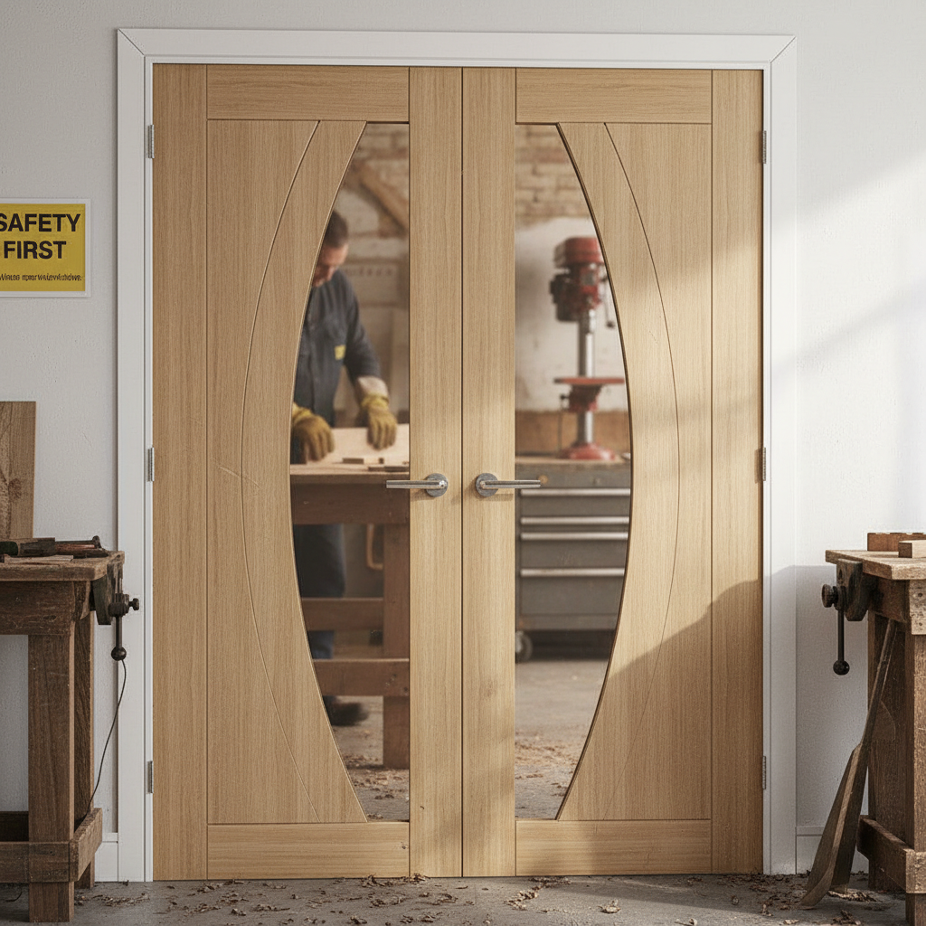 Premium Clear Glazed Oak Door Pair with Solid Core, Toughened Glass, and Custom Size Options