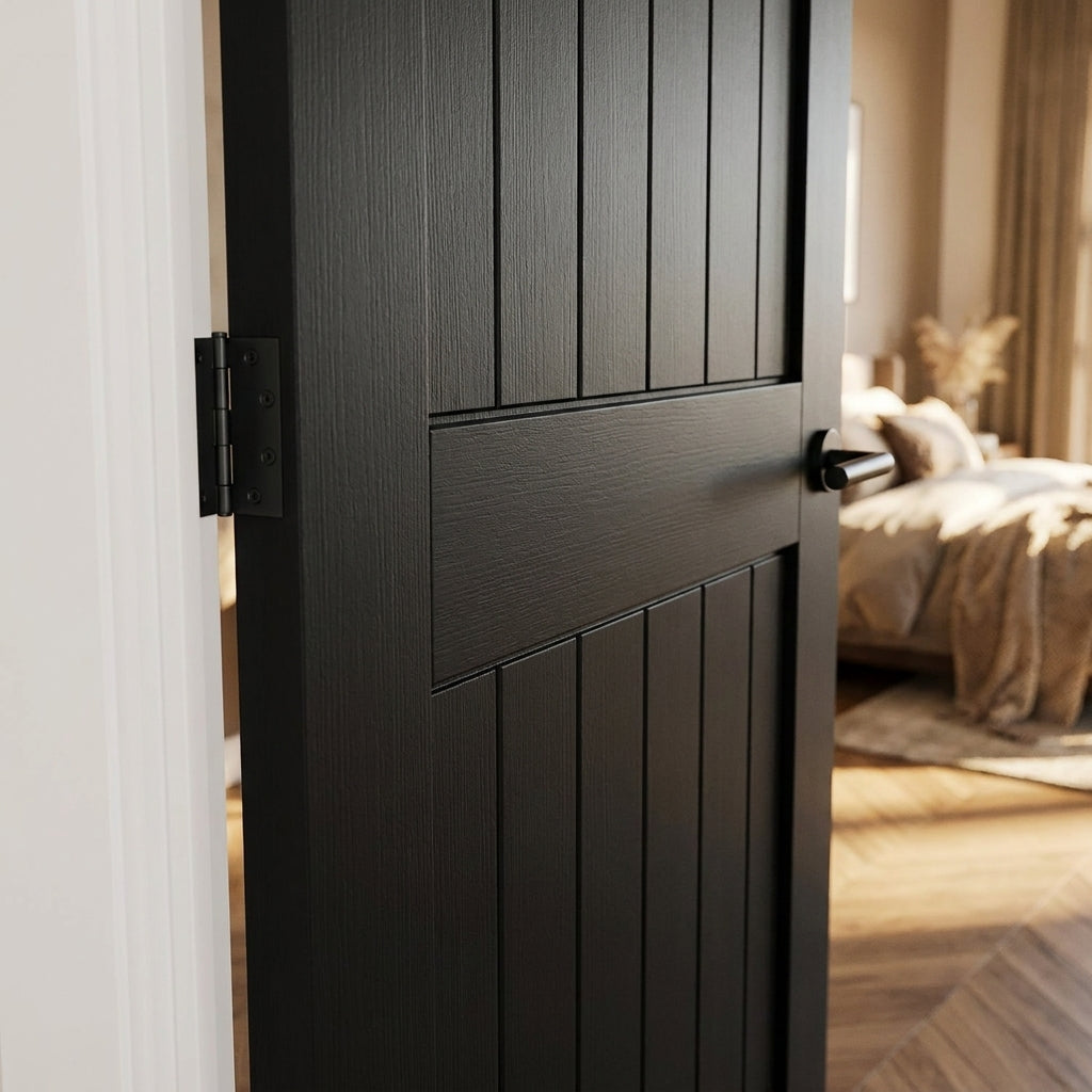 Internal Bi-fold Door, Jet Black, Fully Finished, 3 Panel, Industrial Style - detail view