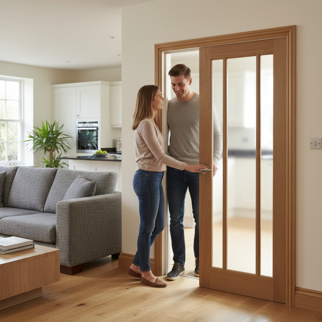 Premium Custom Made Internal Unfinished Glazed Door with Toughened Safety Glass and Real Oak Lipping