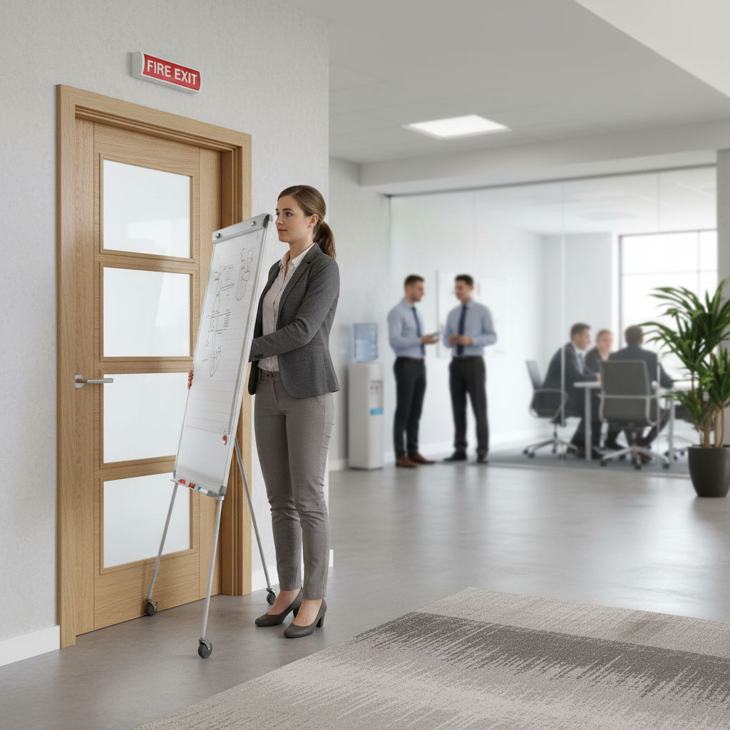 Premium Fully Finished 4 Light Clear Glazed FD30 Fire Door with Contemporary Oak Design and V Grooves