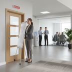 Premium Fully Finished 4 Light Clear Glazed FD30 Fire Door with Contemporary Oak Design and V Grooves