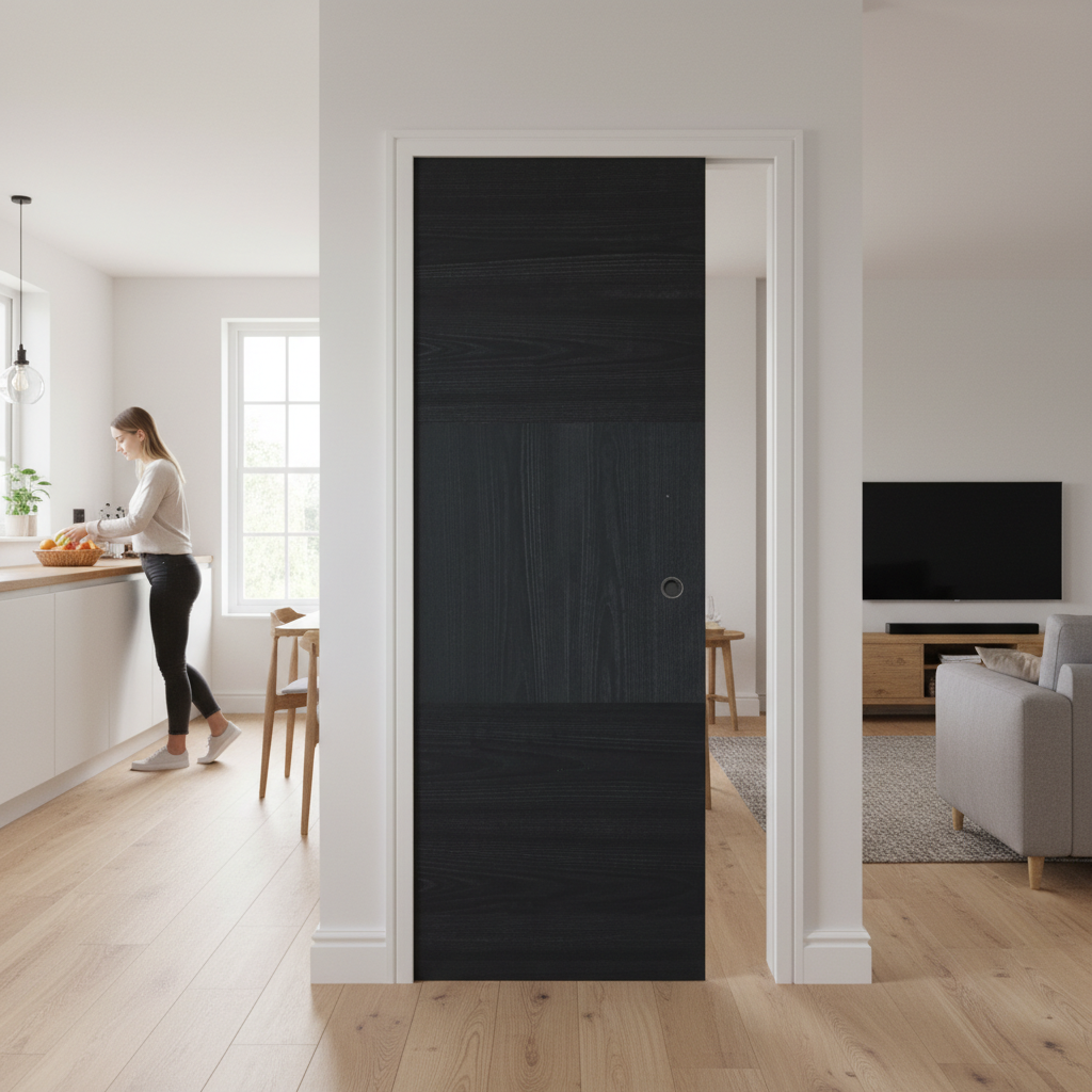 Premium Charcoal Black Pocket Door Set with Galvanised Steel Frame and Adjustable Jambs for Contemporary Interiors