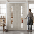 Premium White Grey Laminated Clear Glazed Door Pair with Durable Finish and Modern Design for Stylish Interiors