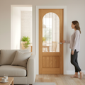 Premium Internal Finished Arched Square Top Door with 1 Light Obscure Lined Clear Glass - Durable Oak Construction for Elegant Interiors