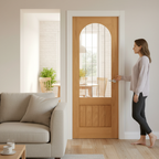 Premium Internal Finished Arched Square Top Door with 1 Light Obscure Lined Clear Glass - Durable Oak Construction for Elegant Interiors
