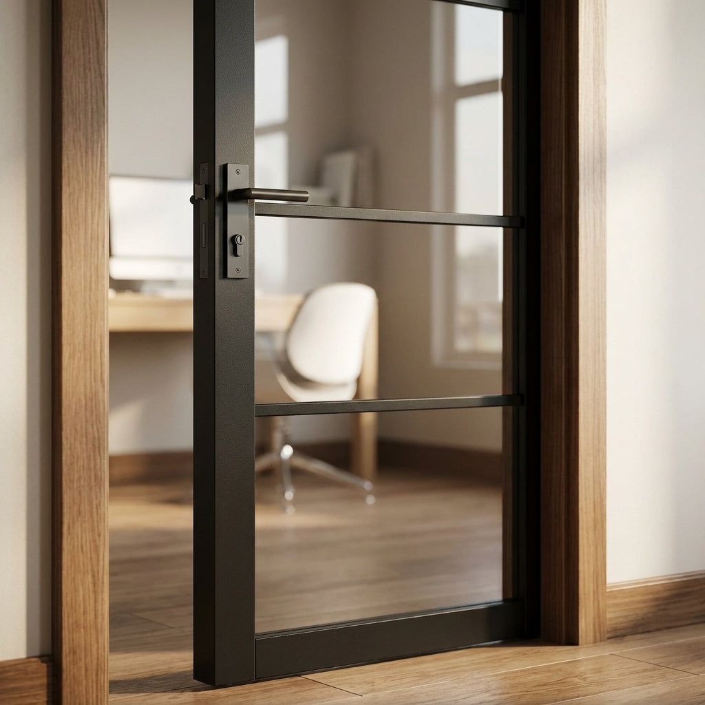 Internal Primed 4 Light Industrial Door with Clear Glass - detail view
