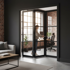 Premium Clear Glazed Industrial Style Room Divider with Bi-Folding Doors and High-Quality Track Mechanism for Flexible Space Management